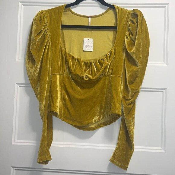 Free People X REVOLVE Hold Me velvet Top In Yellow size Medium - Picture 3 of 12